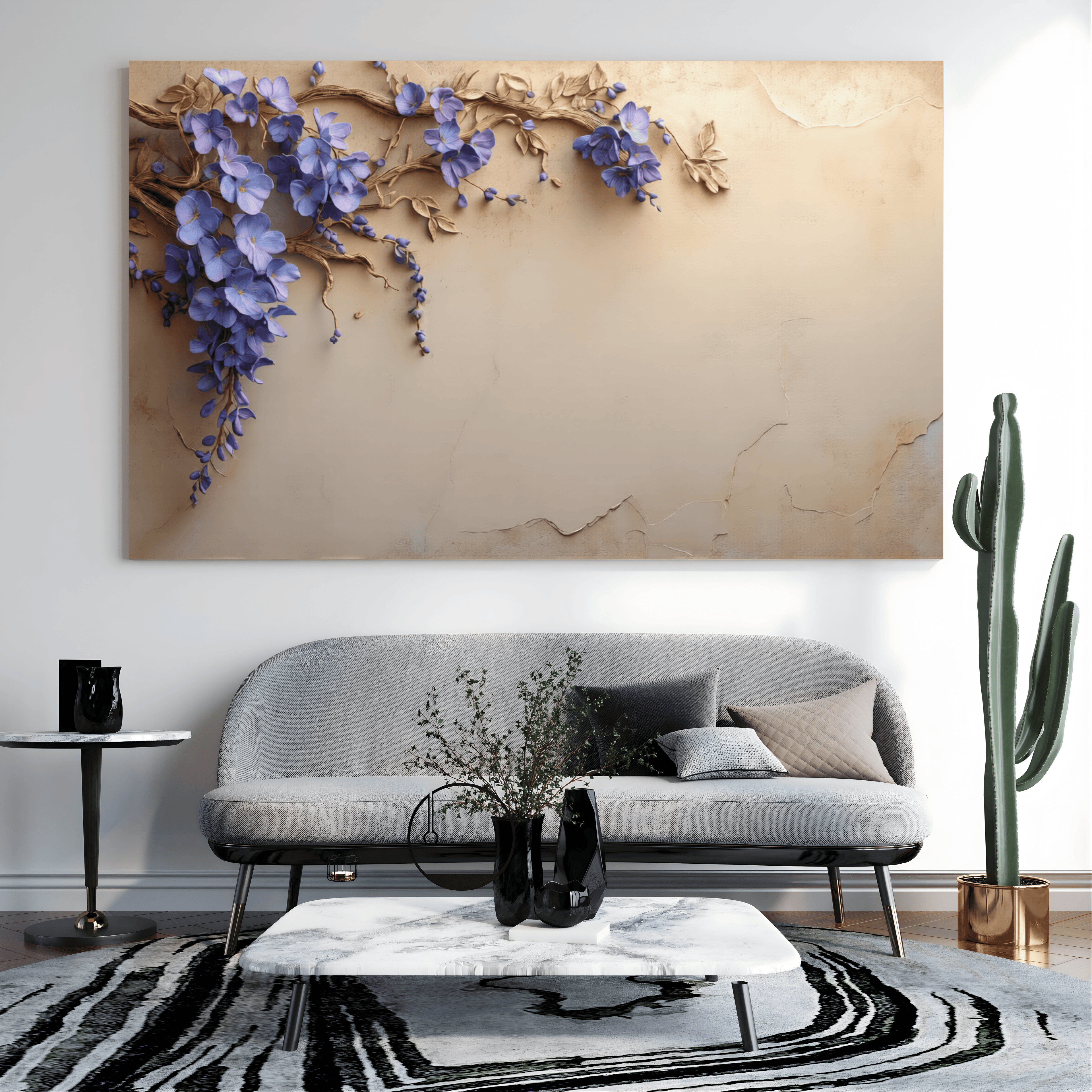 Toile artistique fleurs dorées design luxe intérieur Algérie