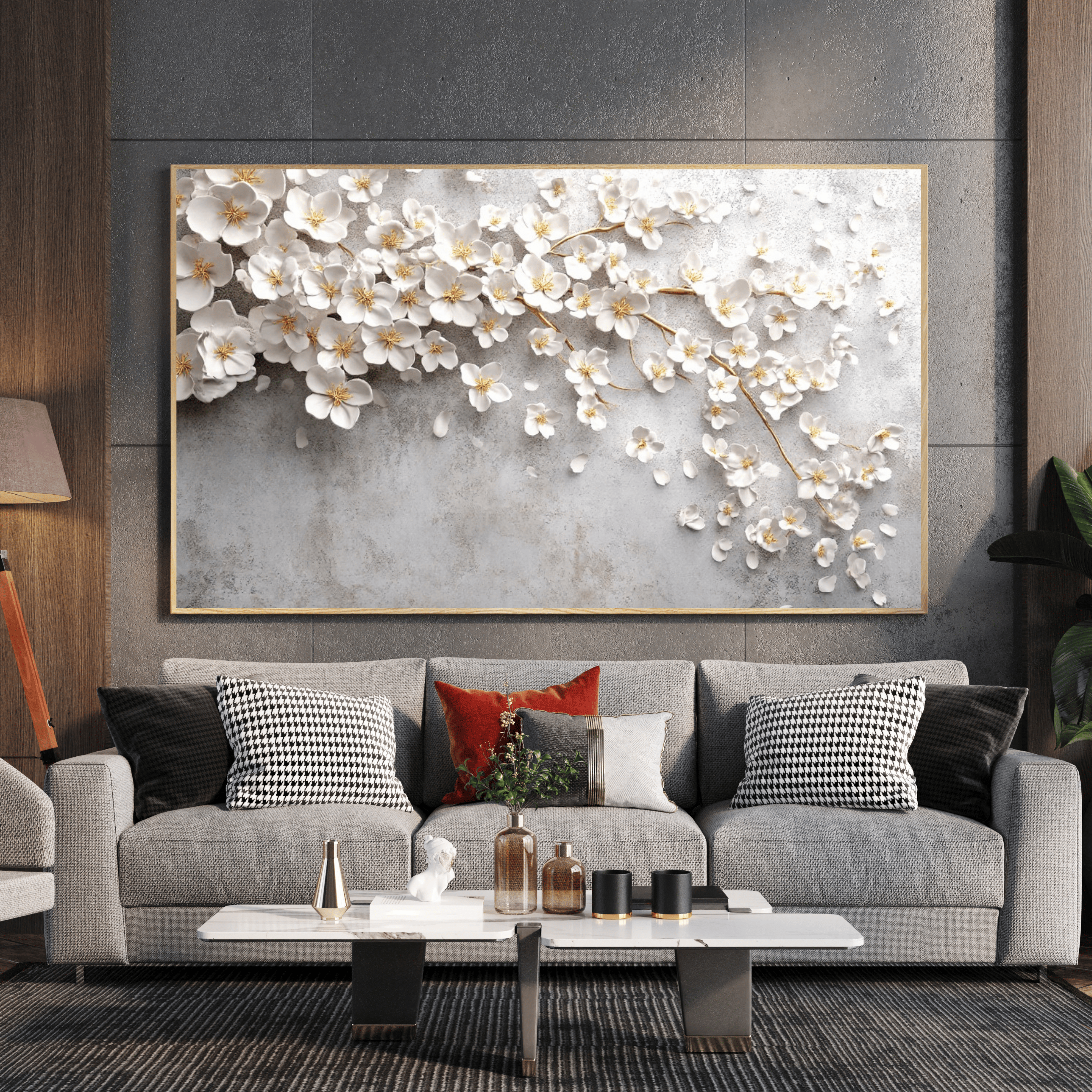 Décoration murale fleurs dorées style contemporain Algérie