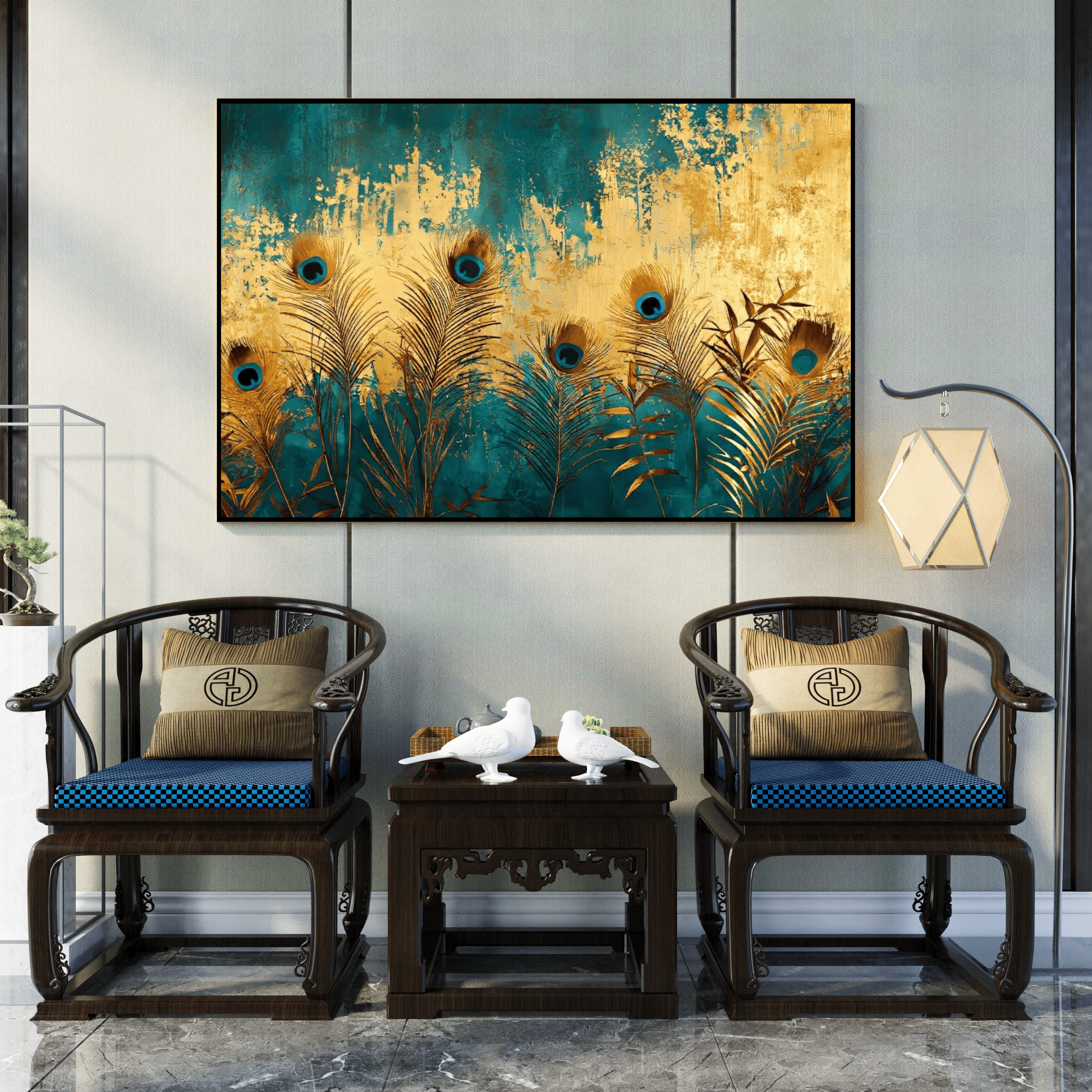 Tableau mural floral doré décoration salon moderne Algérie