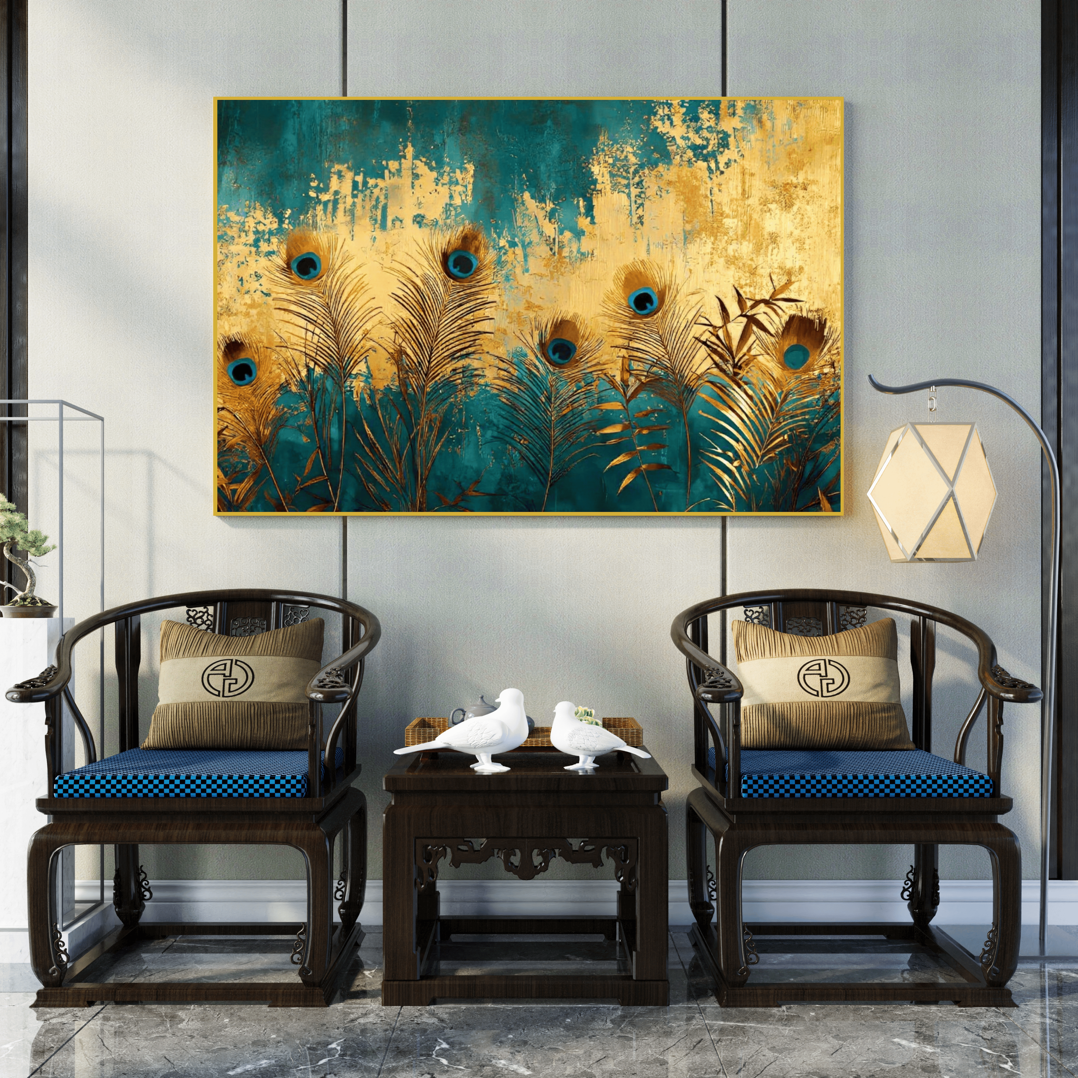 Tableau floral chic doré pour salon moderne Algérie