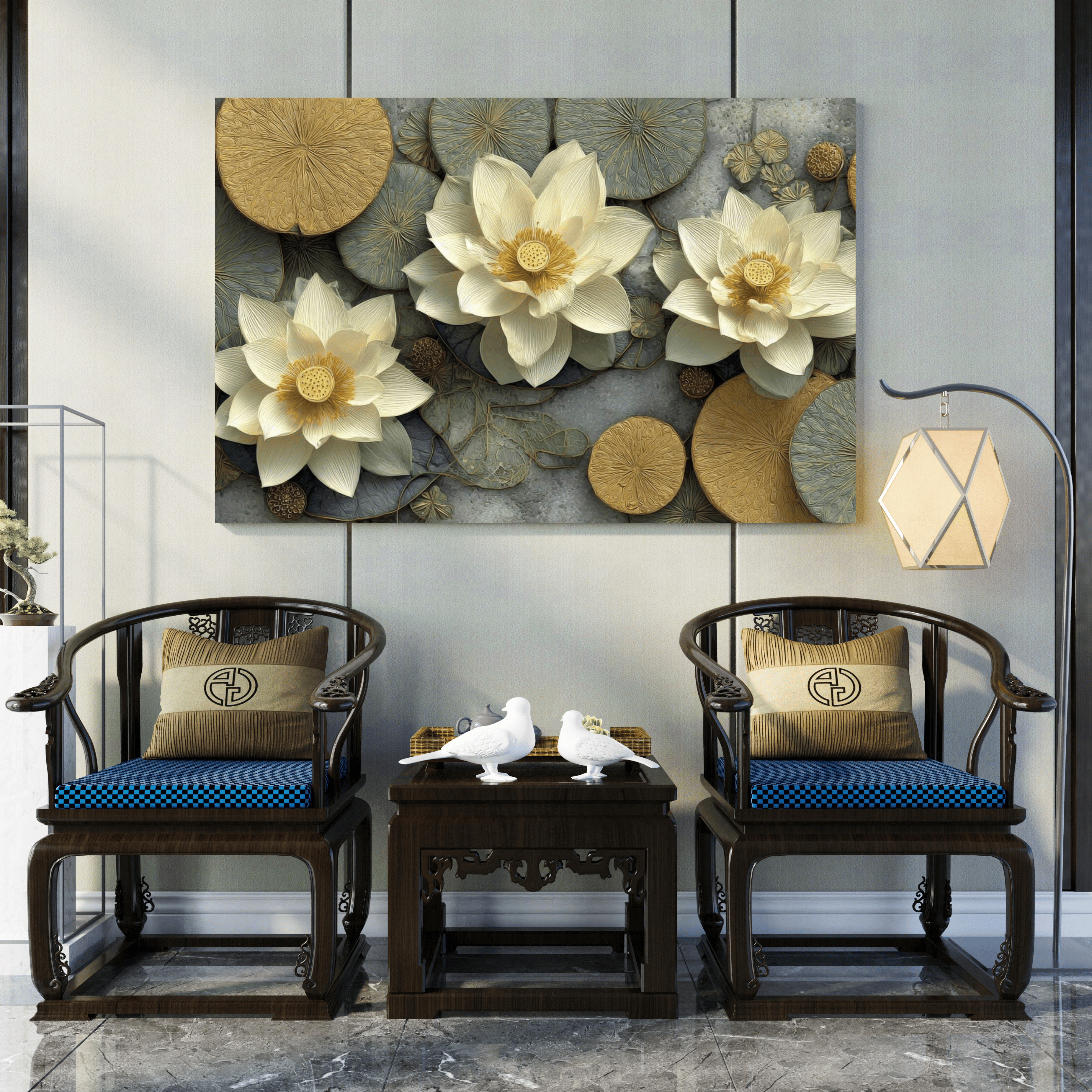 Tableau mural floral doré décoration salon moderne Algérie