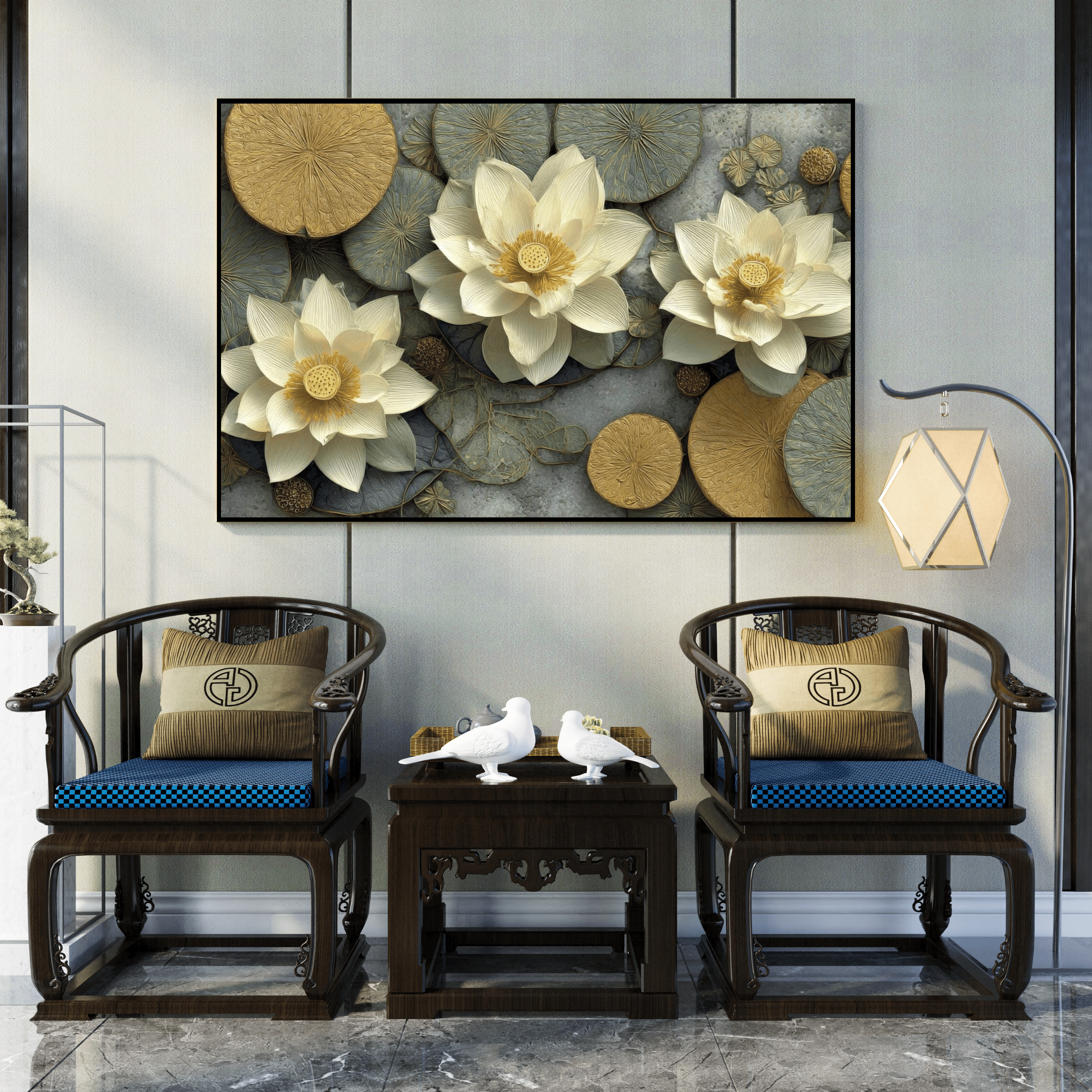 Tableau mural floral doré décoration salon moderne Algérie