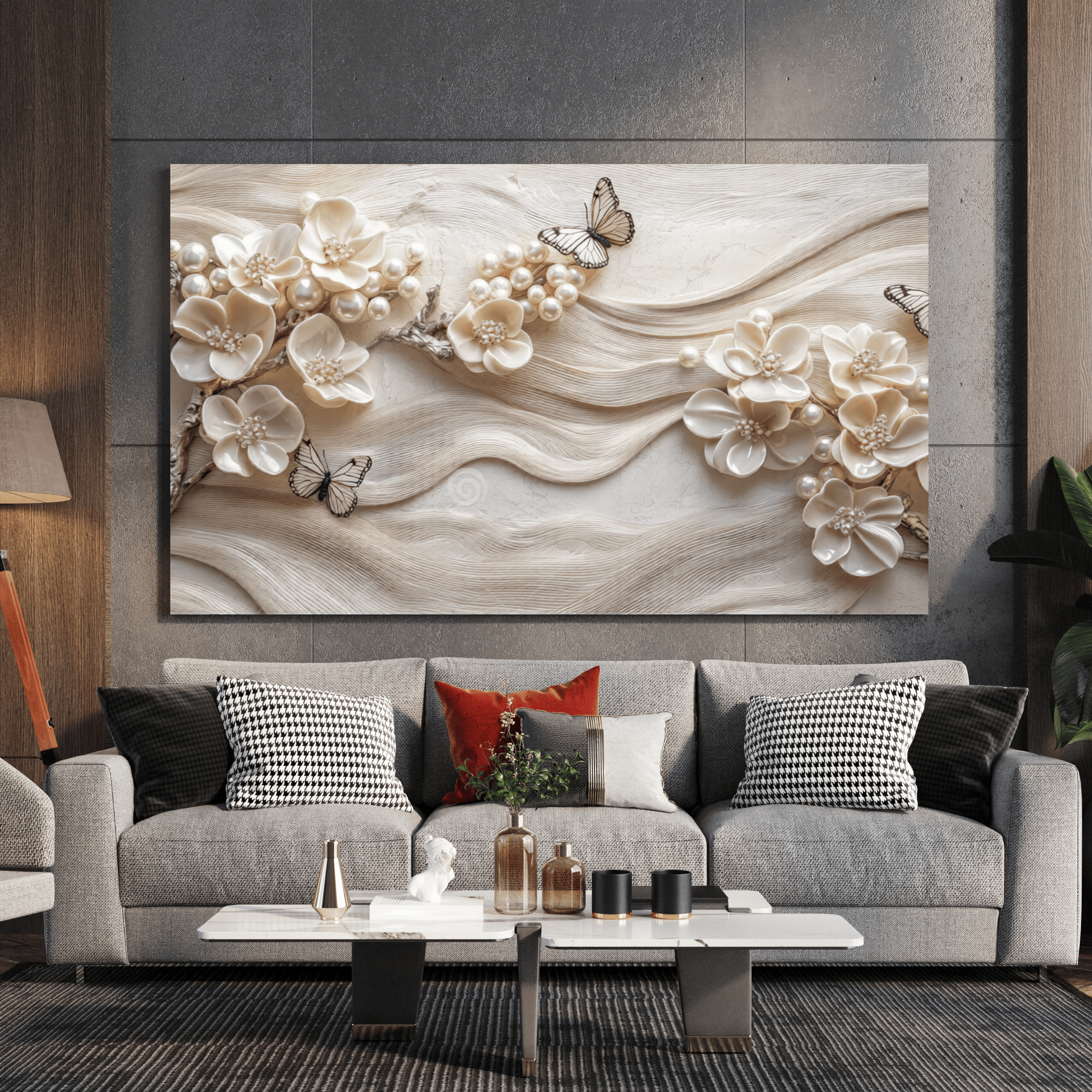 Tableau floral chic doré pour salon moderne Algérie