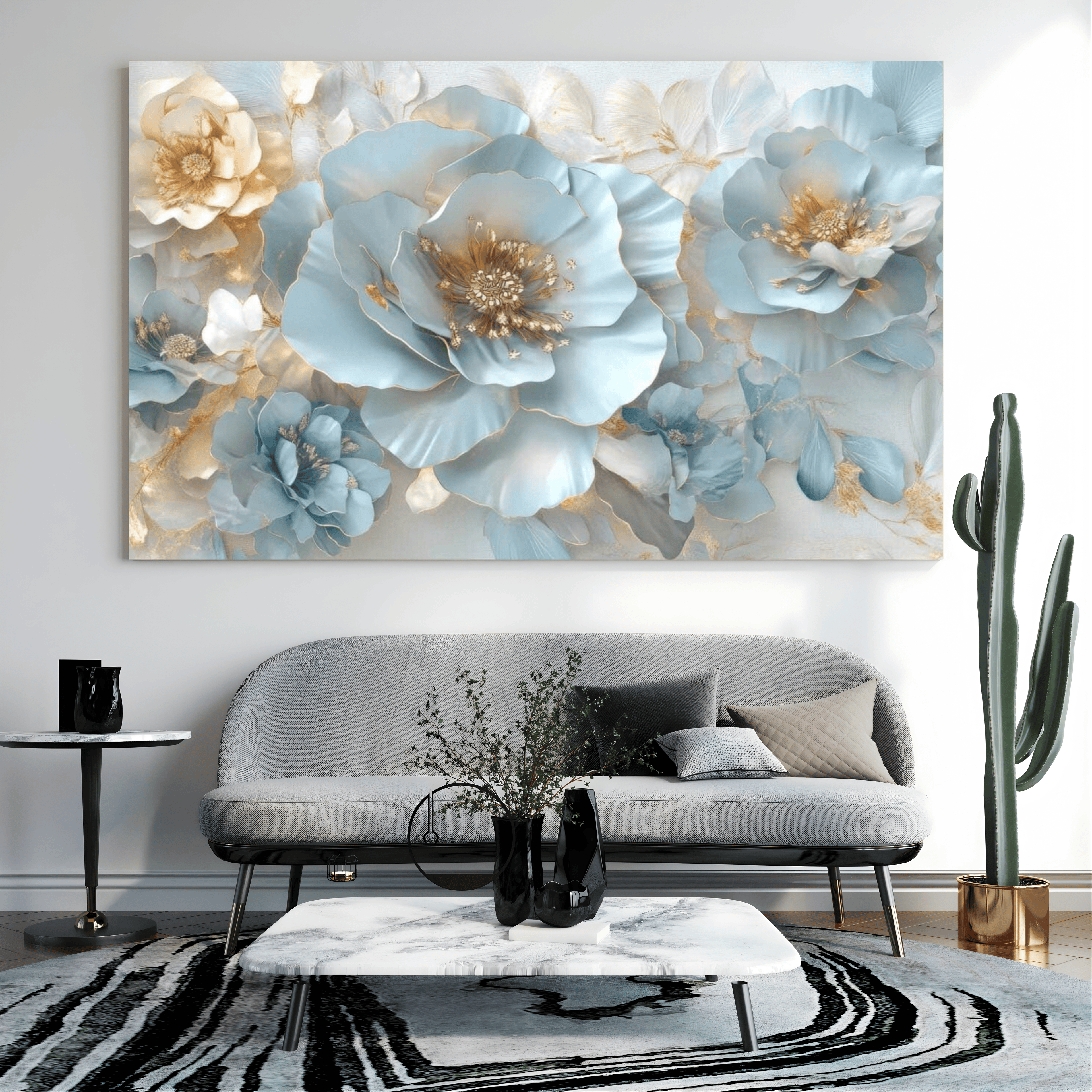 Toile murale fleurs abstraites dorées maison Algérie