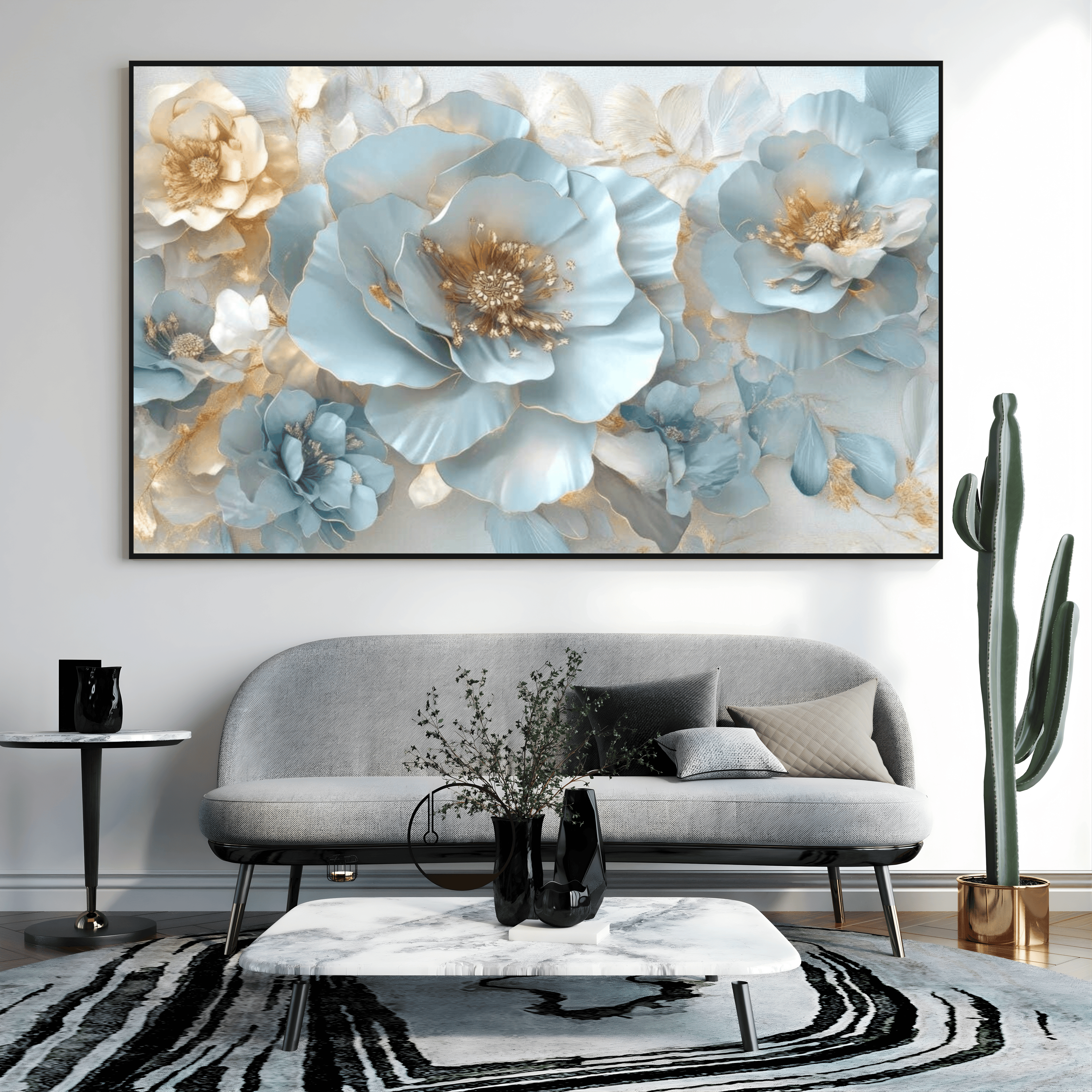 Tableau floral chic doré pour salon moderne Algérie