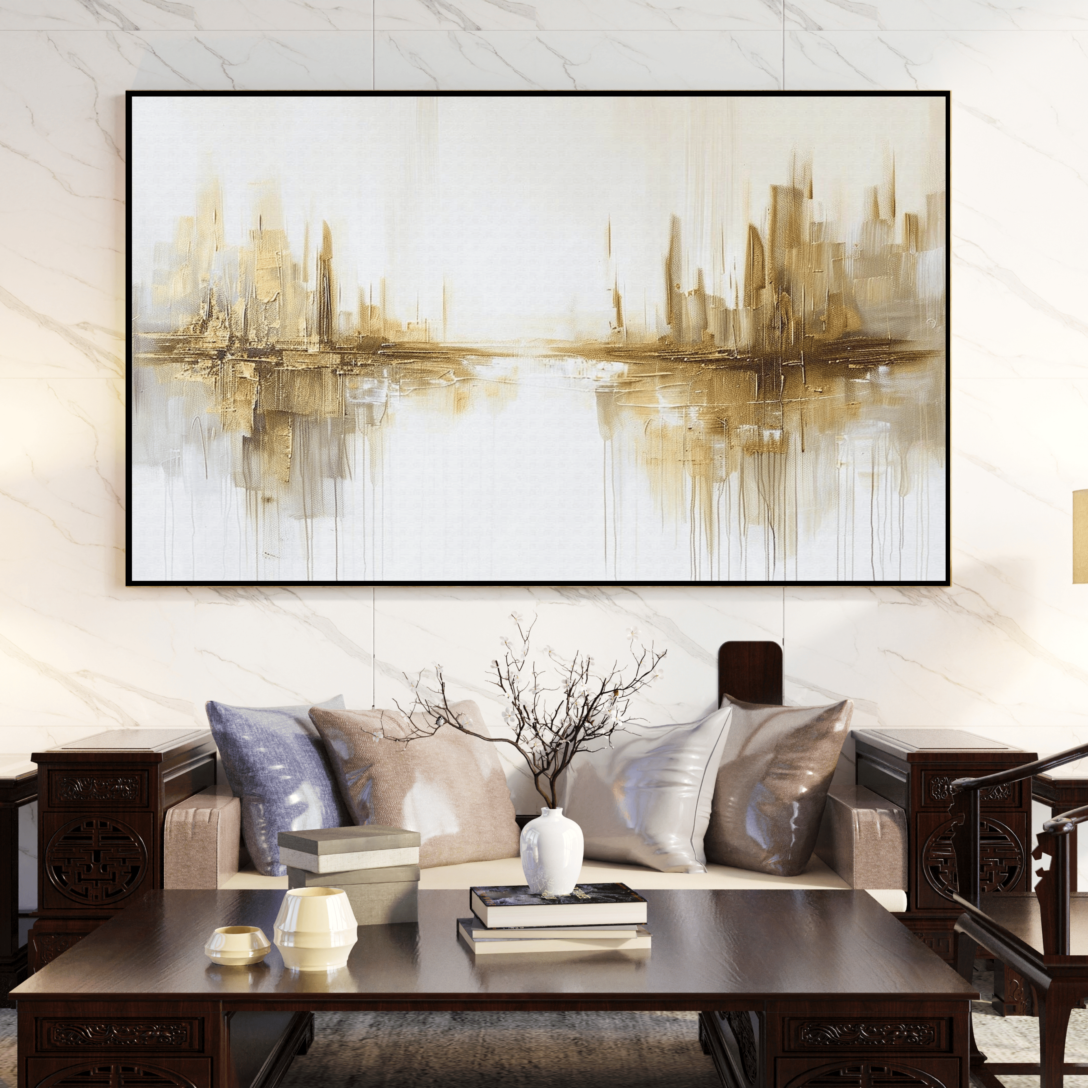 Tableau floral chic doré pour salon moderne Algérie