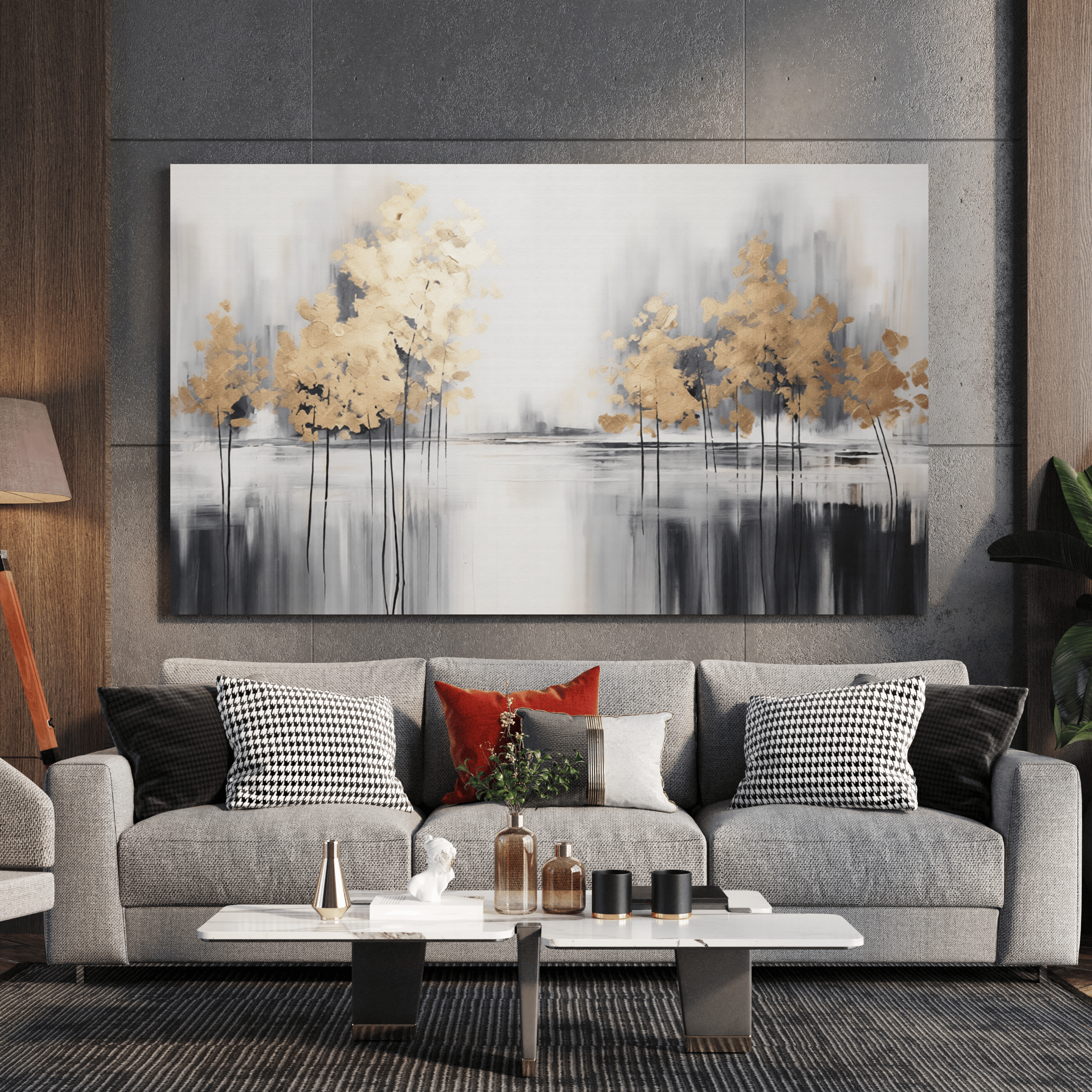 Tableau floral chic doré pour salon moderne Algérie