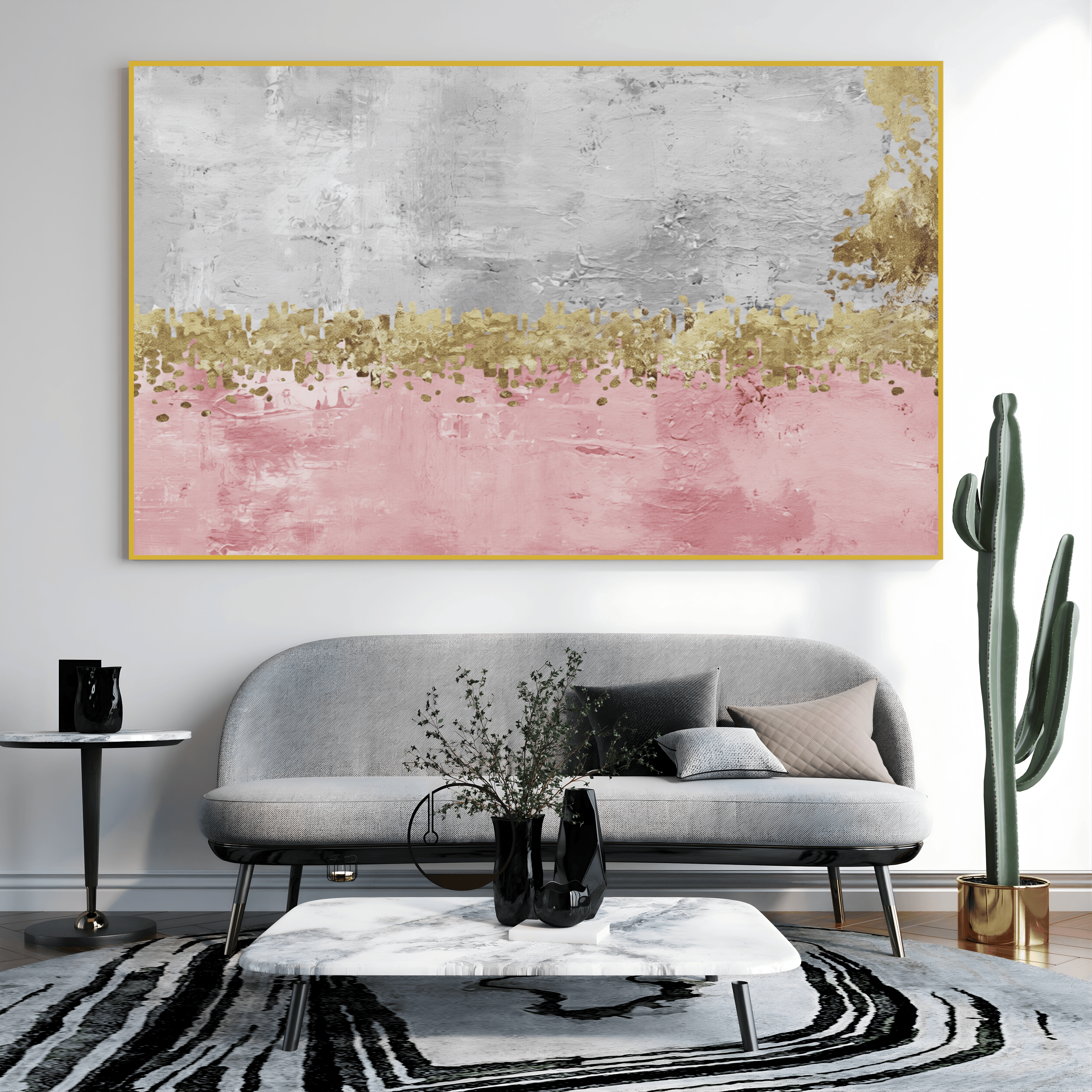 Tableau mural floral doré décoration salon moderne Algérie