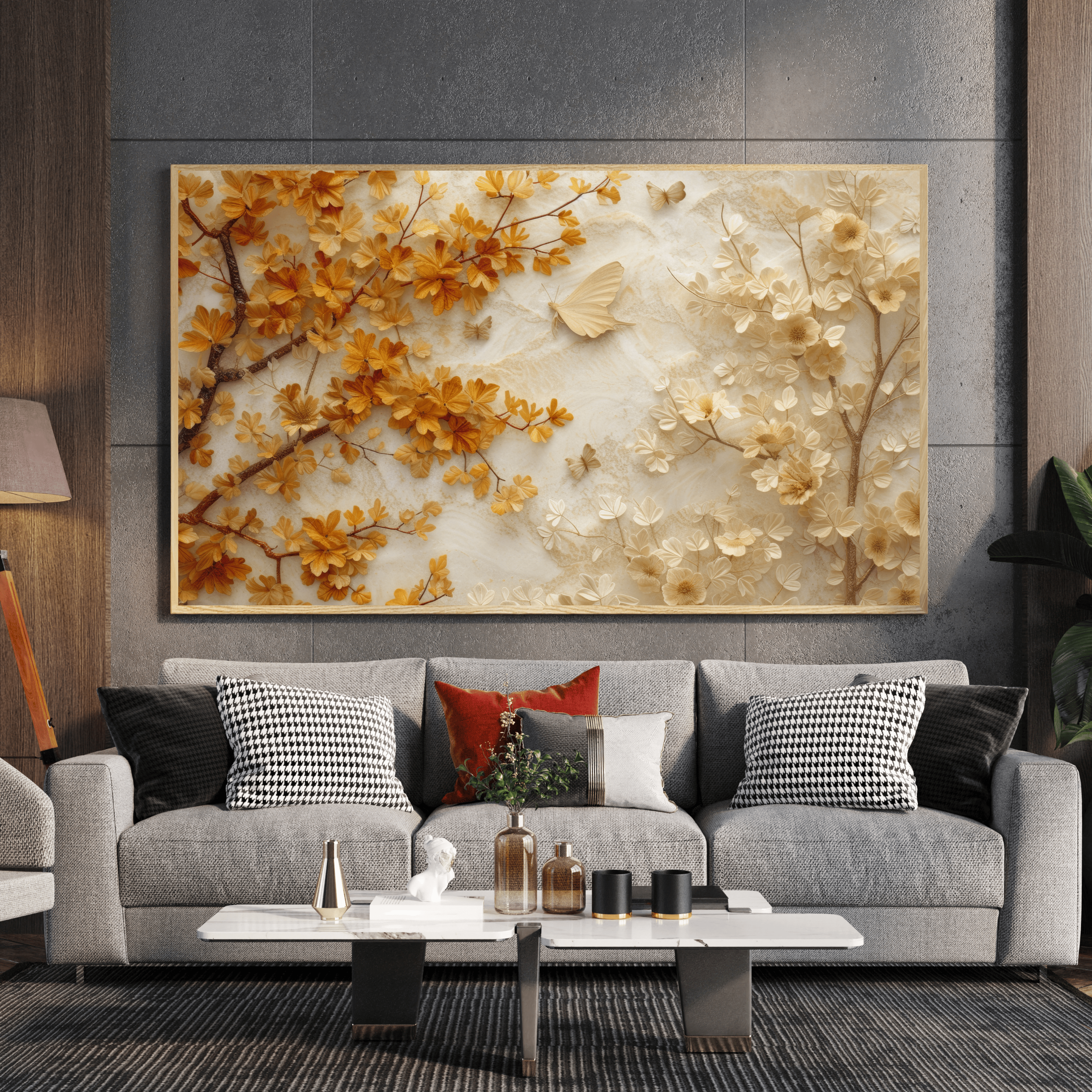 Tableau floral chic doré pour salon moderne Algérie