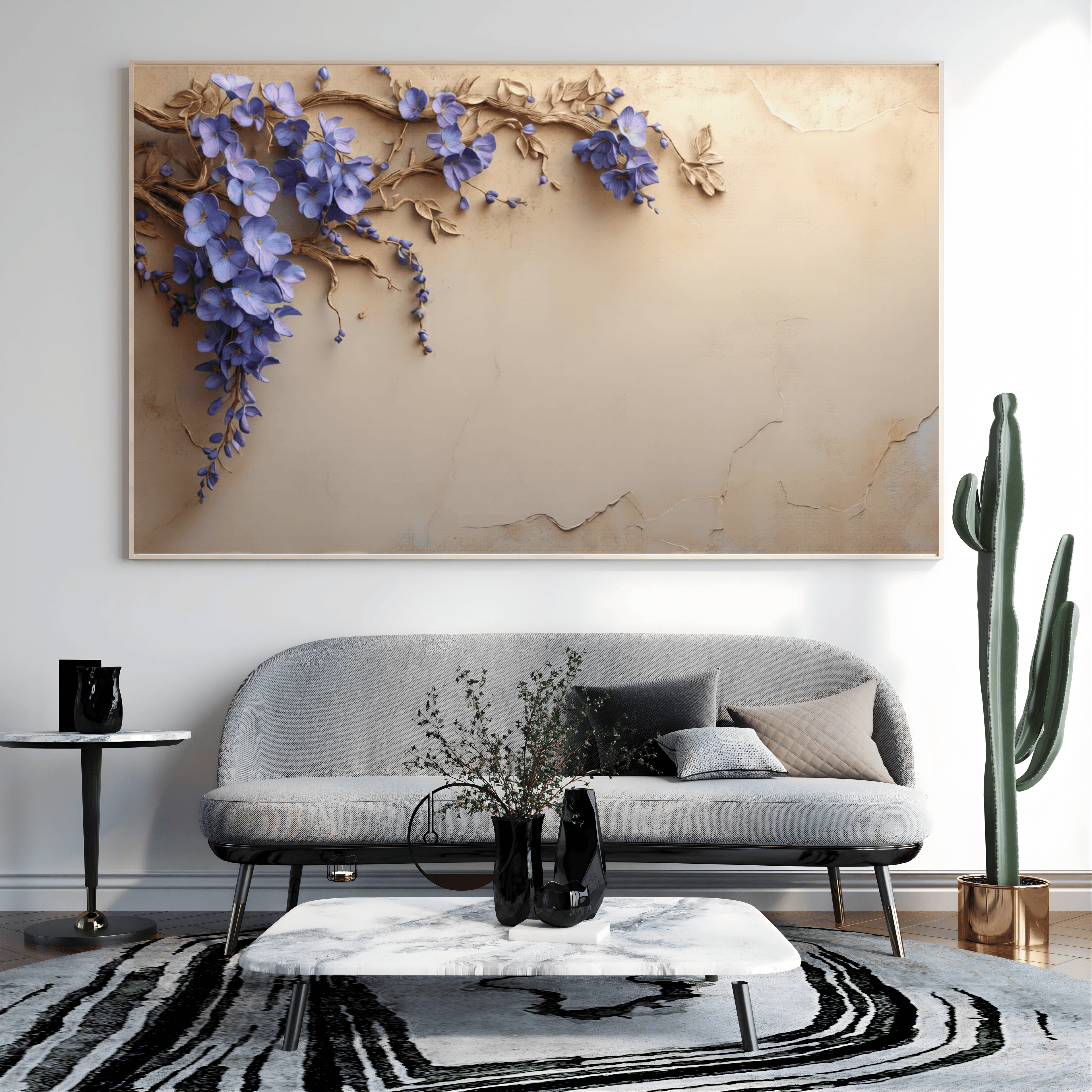 Tableau floral Glycines d'Or Violet design luxe – Intérieur moderne Algérie
