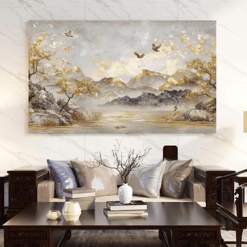 Tableau floral chic doré pour salon moderne Algérie