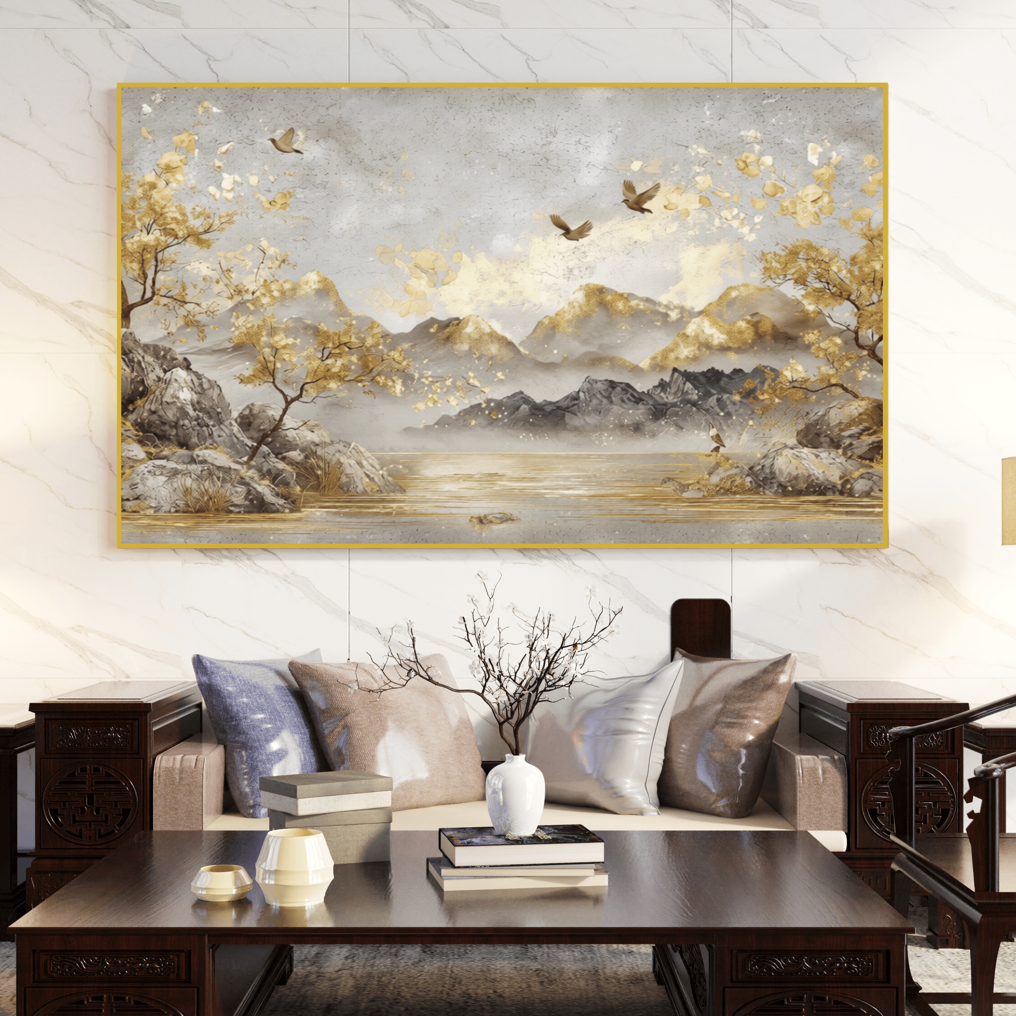 Décoration murale fleurs dorées style contemporain Algérie