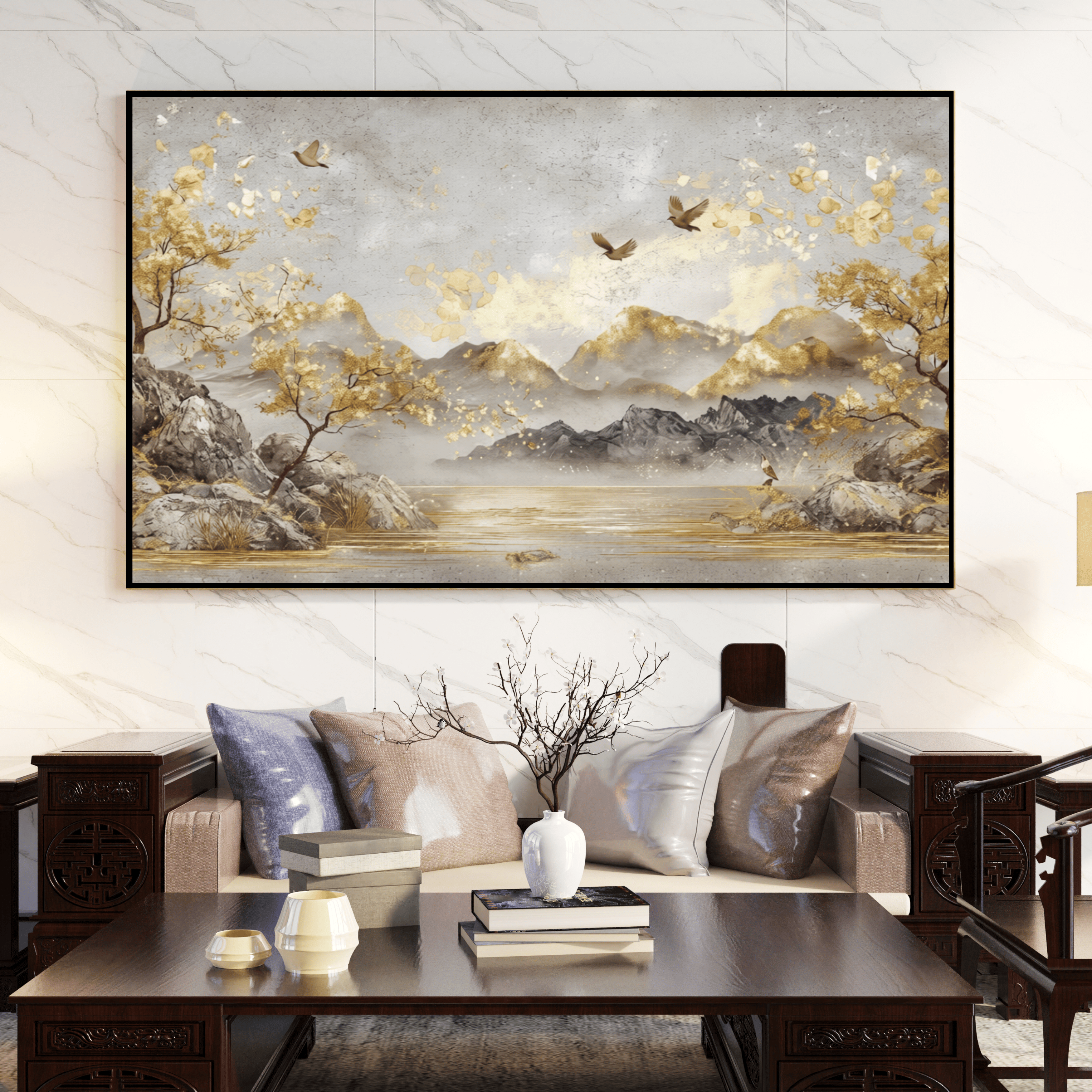 Décoration murale fleurs dorées style contemporain Algérie