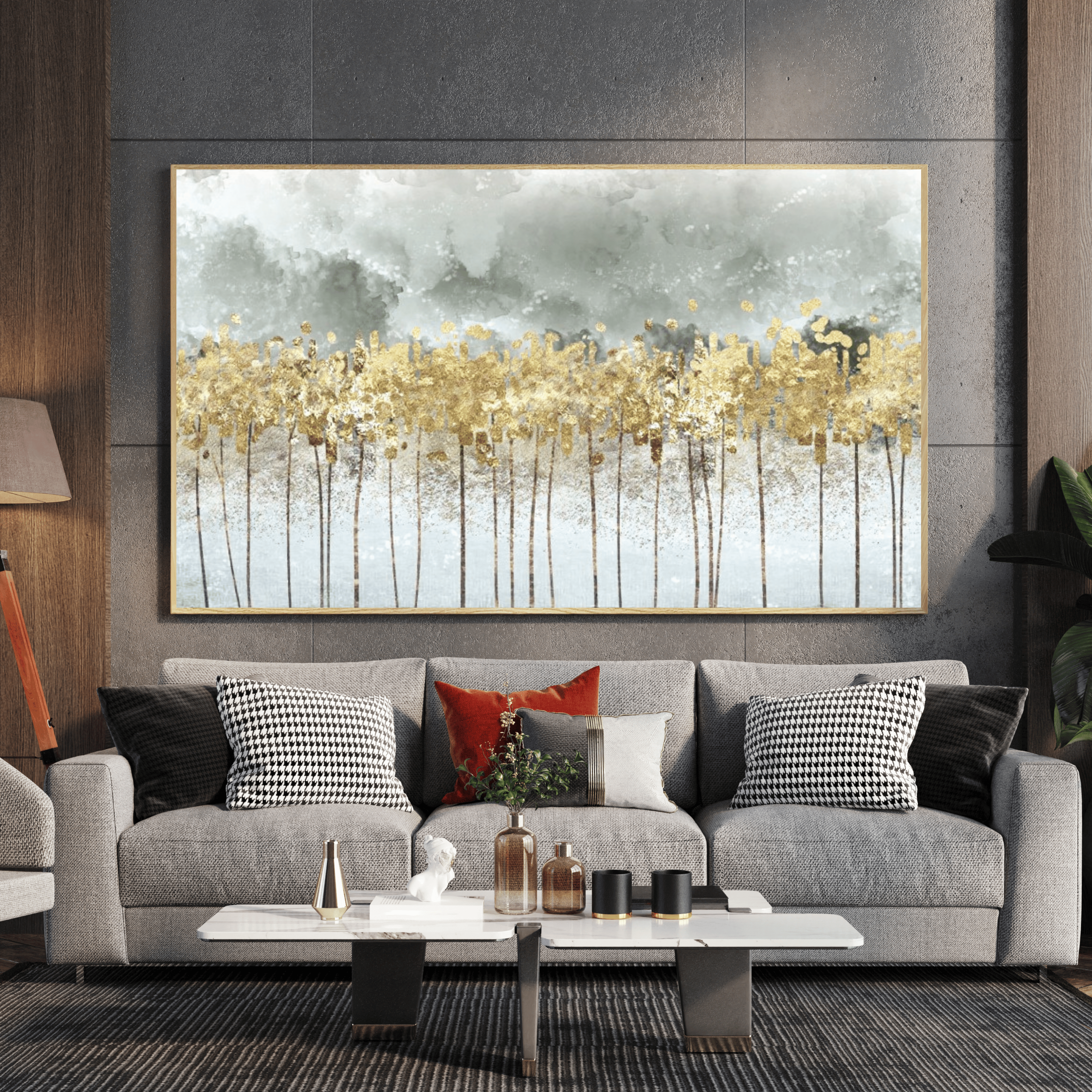 Tableau floral chic doré pour salon moderne Algérie